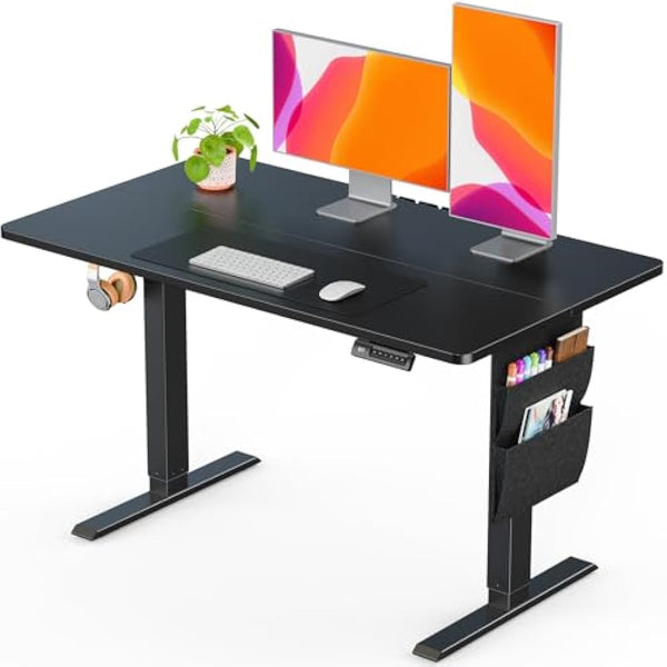 ErGear Standing Desk 120x60cm, Supports Up to 80KG Height Adjustable Electric Standing Desk with Storage Bag,Sit Stand Adjustable Desk with Backpack Hook and Memory Smart Pannel for Home Office