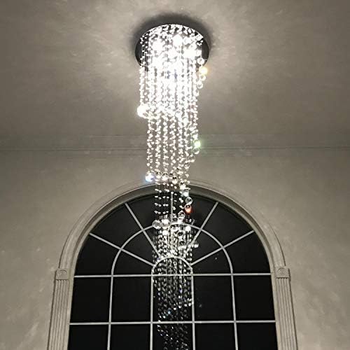 A1A9 Elegant Spiral Crystal Chandelier Lights, Clear K9 Crystal Raindrop LED Ceiling Light Chrome Flush Mount Pendant Lighting Fixture for Livingroom Dining Room Hallway Stairway Foyer D50cm