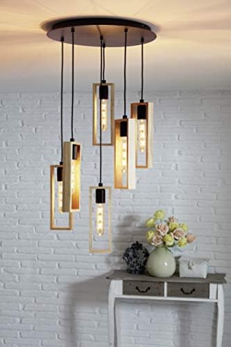 Eglo Littleton Pendant lamp, 6-Light Vintage Pendant lamp in Industrial Design, Retro Hanging lamp Made of Steel and Wood, Colour: Black, Brown, Socket: E27