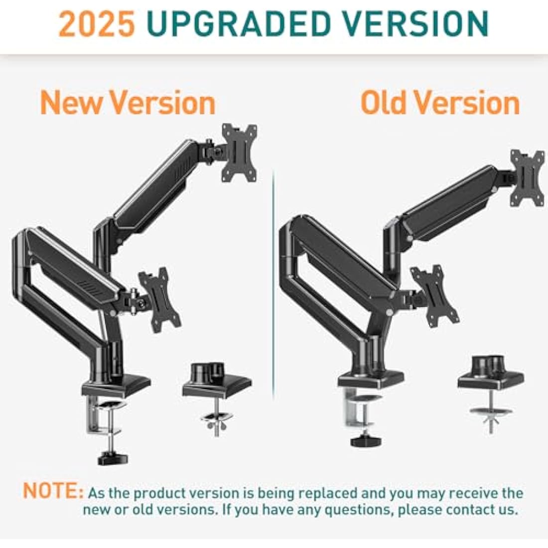 ELIVED Dual Monitor Arm Adjustable, Gas Spring Ergonomic PC Monitor Stand for Most 13-32 Inch Screens with VESA 75x75/100x100, with C-Clamp and Grommet Base, EV005