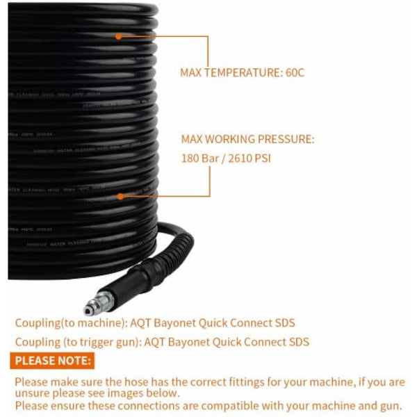 Fai Top 15M High Pressure Hose with Quick Connector Compatible for Bosch AQT High Pressure Washers (15M, Black)