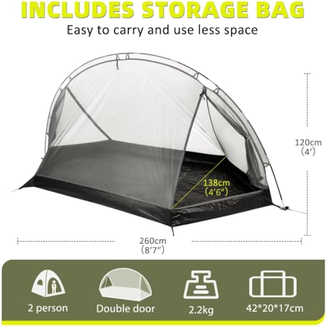 Forceatt Tent, 1/2 Person Two Doors Camping Tent, Ultralight Waterproof 1-2 Man Tent,Quick To Set Up,Portable,for Camping,Motorcycle Travel, Backpacking