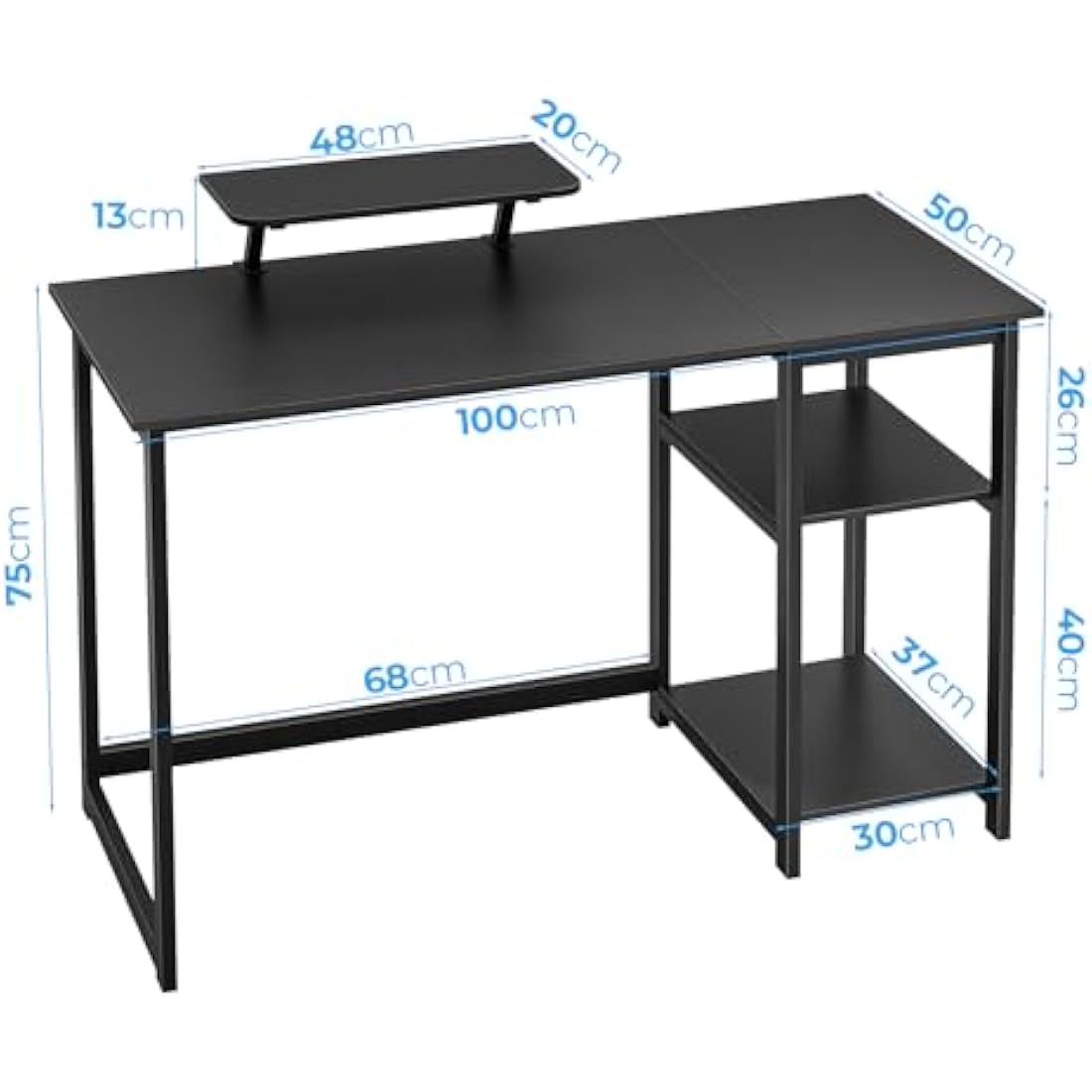 GreenForest Computer Desk with Monitor Stand,100cm Home Office Desk with Reversible Storage Shelves,Study Desk for Small Spaces,Black