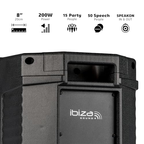 Ibiza - XTK8A-MKII- Active 8"/20cm SONO Speaker- 25mm Compression Tweeter- Bass Reflex System- USB, SD, Bluetooth- TWS- Handle and Wheels- NEW VERSION- Black- Parties, events,clubs,conferences,karaoke