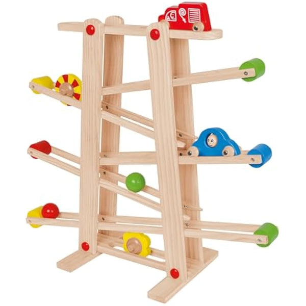 Eichhorn Wooden Marble Run Game | Marble Run for Kids with Colourful Cars and Bright Shapes | Multi-level Play | For Ages 1+