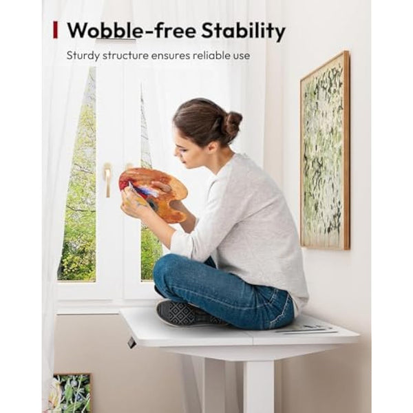 SANODESK QS+110 * 60 Electric Standing Desk ONE PIECE Height Adjustable Standing Desk With Memory Smart Panel Sit Stand Table Adjustable Desk Stand Up Desk for Home Office(White Frame+ White Desktop)