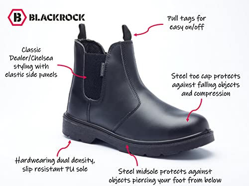 Blackrock Dealer Work Safety Boots, Steel Toe Cap, Chelsea Boots, Mens Womens Ladies, Safety Shoes, Gardening, Black, Horse Riding, Yard, Slip On Shoes, Lightweight - Size 9