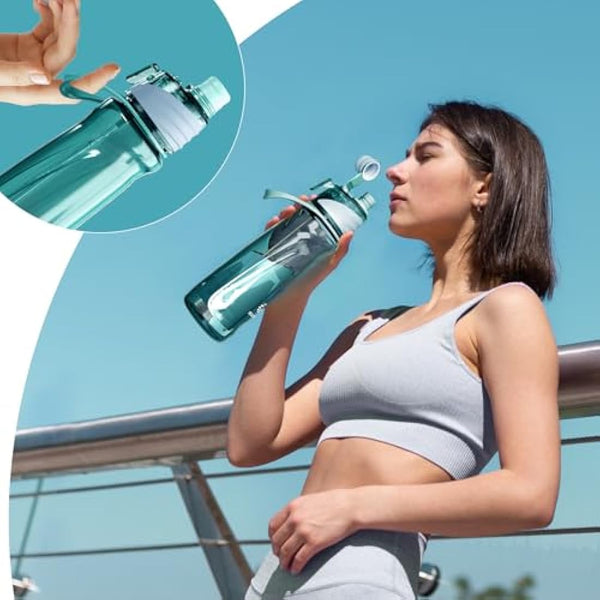 Healter 650ml Spray Water Bottles for Kids Water Bottle with Spray Mist Leakproof Misting Drinking Bottle for Cycling Hiking Climbing Outdoor Sport Hydration Cooling(Blue)