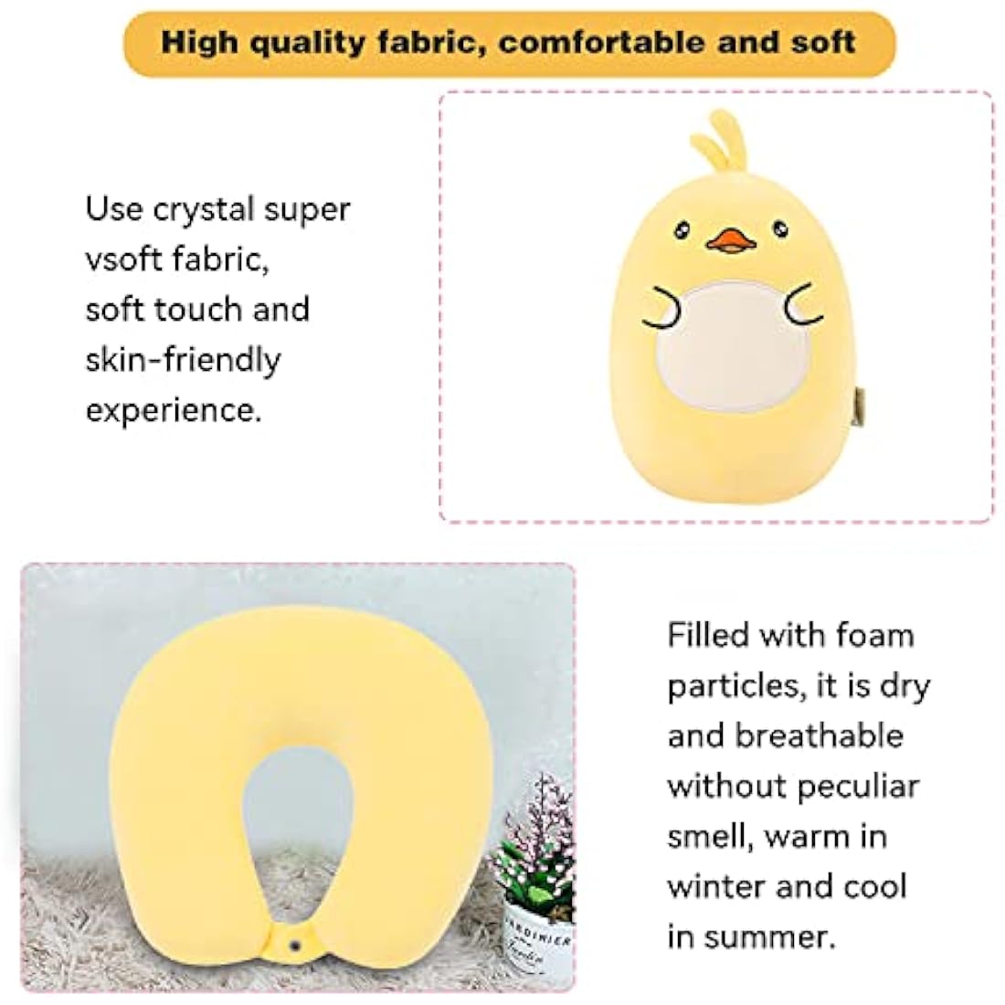JOYRAVO Kids Travel Pillow - 2-in-1 Deformable Neck Pillow, Soft U-Shaped Pillow with Cute Plush Animals Comfy Sleep and Play Companion for Airplanes, Cars, and Travel - Yellow Duck