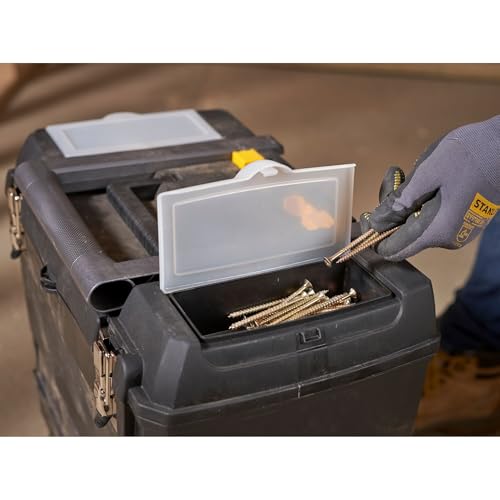 STANLEY Mobile Work Centre Toolbox, 2-in-1 Rolling Workshop with Stackable Units, Removable Toolbox, and Swivel Storage Carousel, 1-93-968