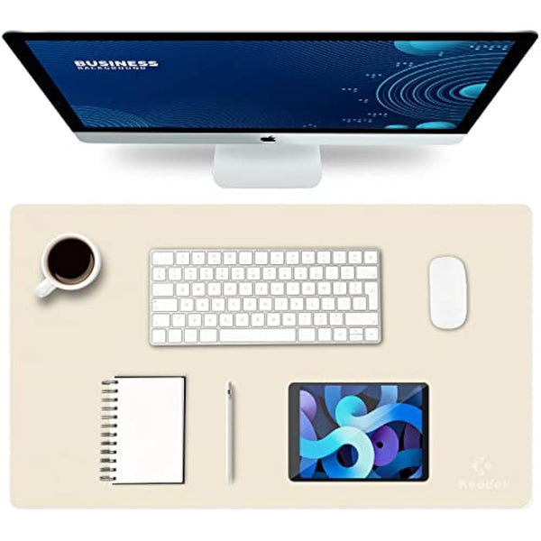 K KNODEL Small Office Leather Desk Mat, Mouse and Keyboard Pad, Computer and Laptop Mat, Desktop Protector and Cover, Writing Pad and Blotter (60x35cm, Ivory Cream)