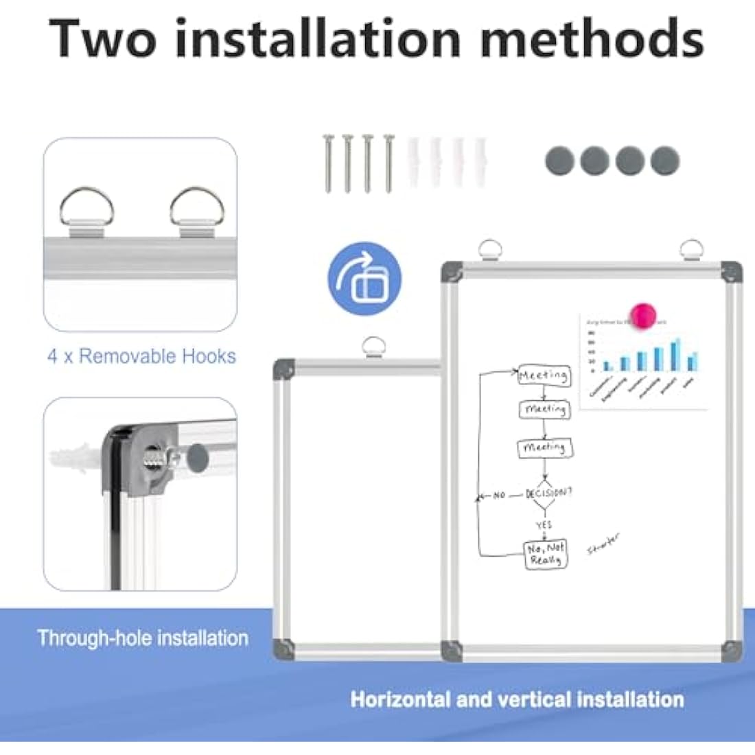 DOLLAR BOSS Magnetic Whiteboard Double-Sided 30 X 40 cm Dry Erase White Board for Walls with Pen Tray, Aluminium Trim and Dry-Wipe Writing Surface for School, Home and Office
