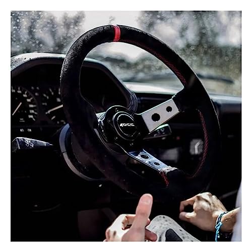 OCC MOTORSPORT OFFSET STEERING WHEEL CLASSIC MODEL PERFORATED LEATHER WITH BLACK ARMS - 90 MM FULL DISH WHEEL - 350MM (14 INCH)