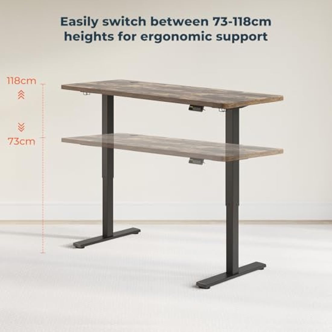 FitStand FQ1 140x60cm Electric Height Adjustable Standing Desk, Sit Stand Desk, Computer Desk With Hooks, Child Lock, Memory Function, Suitable For Office And Home - Rustic Brown
