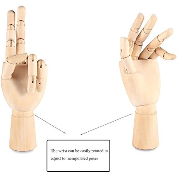 Art Wooden Hand, Artist Jointed Articulated Mannequin Wood Hand,Sectioned Opposable Figure Sculpture Manikin Hand Model with Flexible Fingers,for Drawing,Sketching(7" Left+Right Hand)