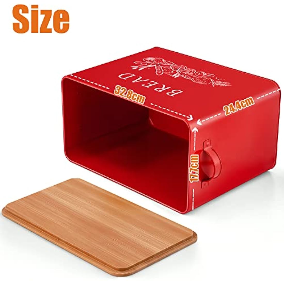 Joyfair Bread Bin, Metal Bread Box with Bamboo Cutting Board Lid, Extra Large Loaf Holder for Kitchen Countertop, Vintage Storage Container fit 2 Loaves, Space Saving & Farmhouse Style, Red