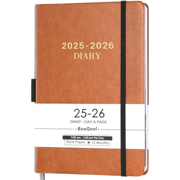 Academic Diary 2025-2026 - A5 diary 2025-2026 day per page from Jul. 2025 to Jun. 2025, Productivity planner 2025-2026 with Monthly Tabs, 14.8cm × 21.4cm - Brown