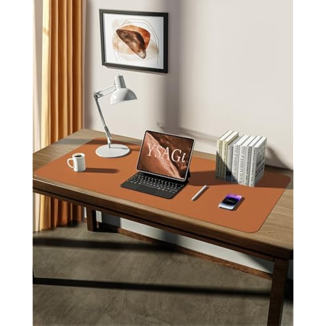 YSAGi Leather Desk Mat, Large Mouse Mat, Non-Slip Desk Pad, Waterproof PU Leather Table Protector Writing Pad for Office and Home (90 x 43 cm, Brown)