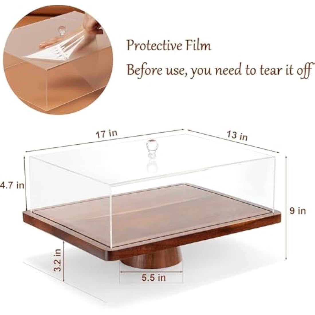 Cake Stand with Lid-Acacia Wood Cake Stand,2-in-1 Shatterproof Serving Platter & Charcuterie Board with Lid, Dessert Table Display for Party,Fruit Tray,Cheese,Veggie,Large Rectangular Cake Dome Cover