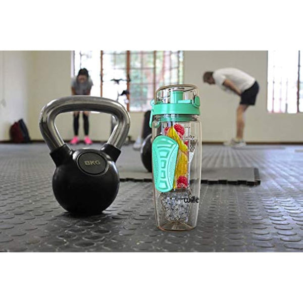 Fruit Infuser Water Bottle 32oz Durable with Detachable Ice Gel Ball,Large - BPA Free Tritan, Flip Lid, Leak Proof Design - Sports, Camping (Mint)