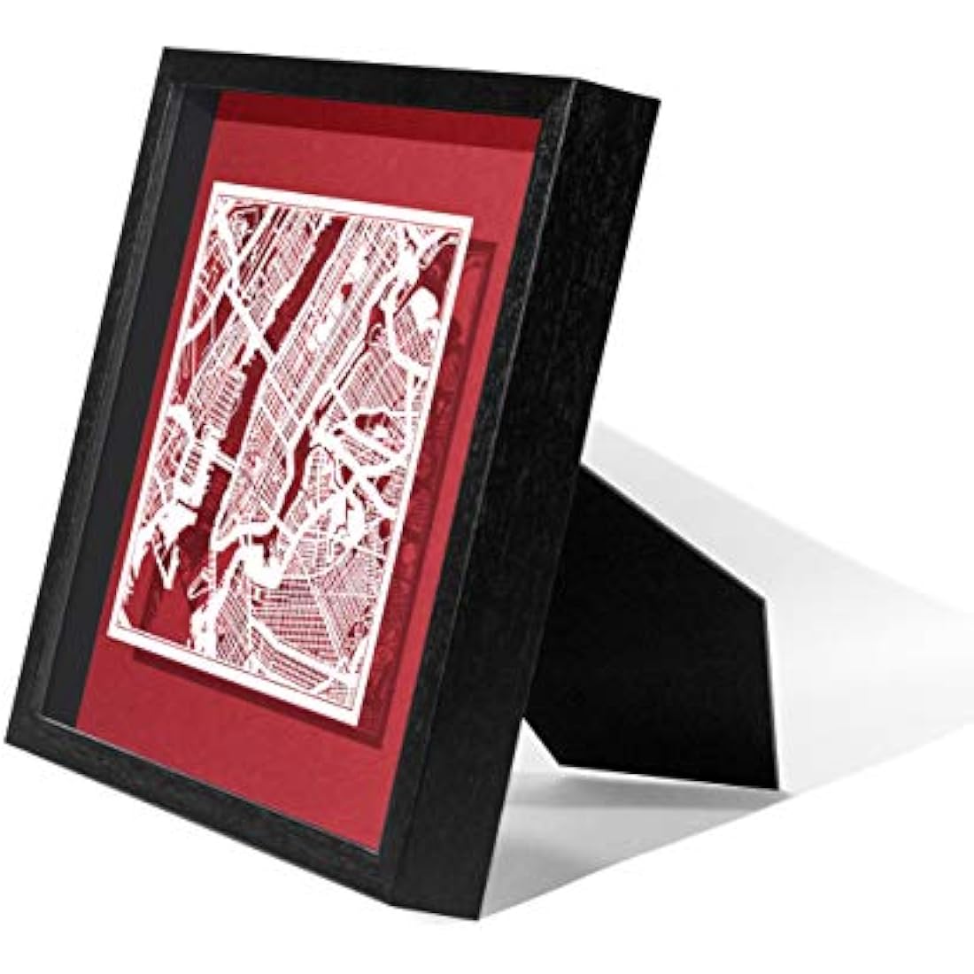 O3 DESIGN STUDIO New York Paper Cut Map framed, White map, Black frame, 9x9 inches, Gift Boxed, 4 background color, self-changing, Paper Art