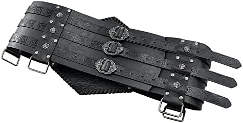 HiiFeuer Viking Embossed Waist Armor, Norse Faux Leather Wide Belt, Medieval Knight Corset Belt for LARP Costume