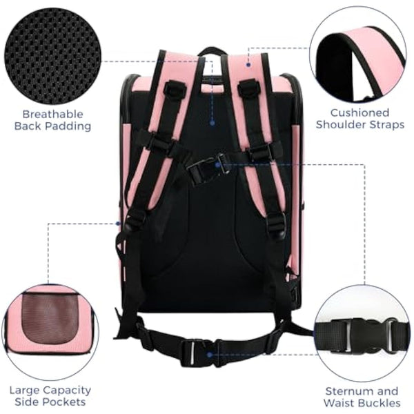 Apollo Walker Cat Carrier and Dog Carrier, for Large and Small Cat Pets (2-15 kg), Breathable Mesh Pet Carrier, Ideal for Hiking, Travel, and Outdoor Activities (Pink)