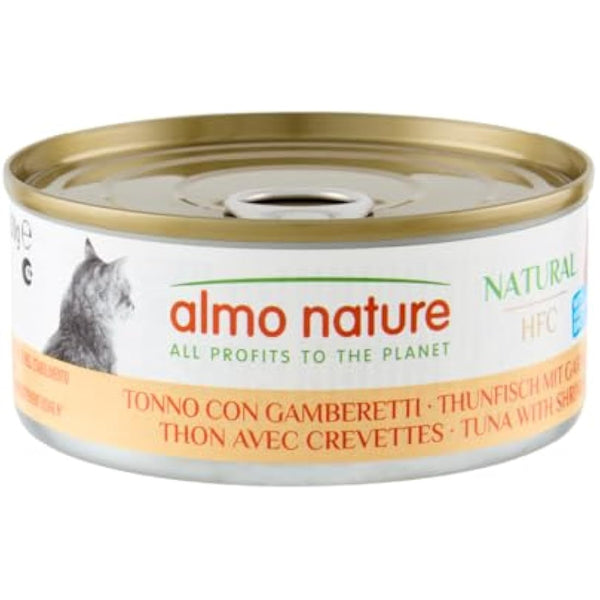 Almo Nature HFC Natural - Wet Cat Food for Cats - Tuna and Shrimps - Gluten-Free, Grain-Free, Human-Grade, Monoproteic - 70g (Pack of 24)
