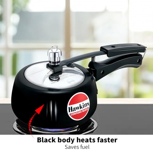 HAWKINS CB15 Hard Anodised Pressure Cooker, Aluminum, Contura Black, 1.5-Liter