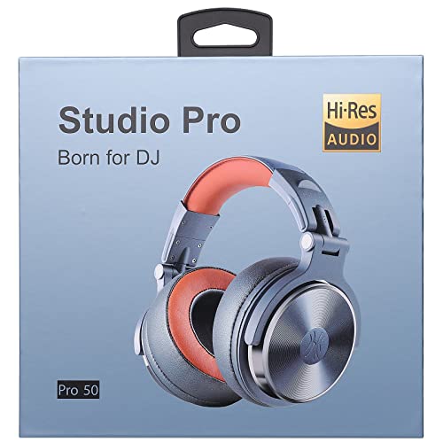 OneOdio Pro50 Hi-Res Over Ear Headphones Wired Closed-Back DJ Studio Headphones for Monitoring and Mixing, Soft Protein Leather Earcups, Noise Isolation, 90° Rotatable Housing, Portable