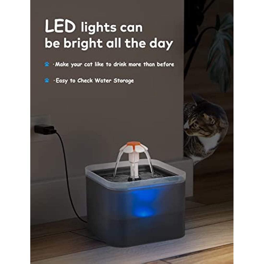 AONBOY Cat Water Fountain with 6 Filters（grey）