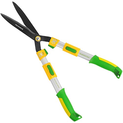 GR?NTEK Telescopic Hedge Shears Q-32, Adjustable 680-825 mm, Teflon Coated and Extra Hardened Blade, Anti-Slip Handles with Anti Shock Buffer