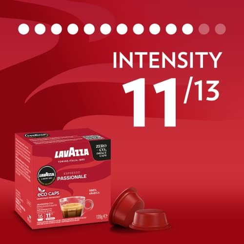 Lavazza, A Modo Mio Espresso Passionale, 96 Coffee Capsules, with Aromatic Notes of Caramel and Chocolate, 100% Arabica, Intensity 11/13, Dark Roasting, Compostable, 6 Packs of 16 Compostable Pods