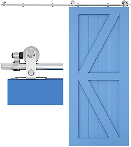 CCJH 200CM/6.6FT Stainless Steel Sliding Barn Door Hardware Kit Track Roller Closet Accessory for Single Door T Shape