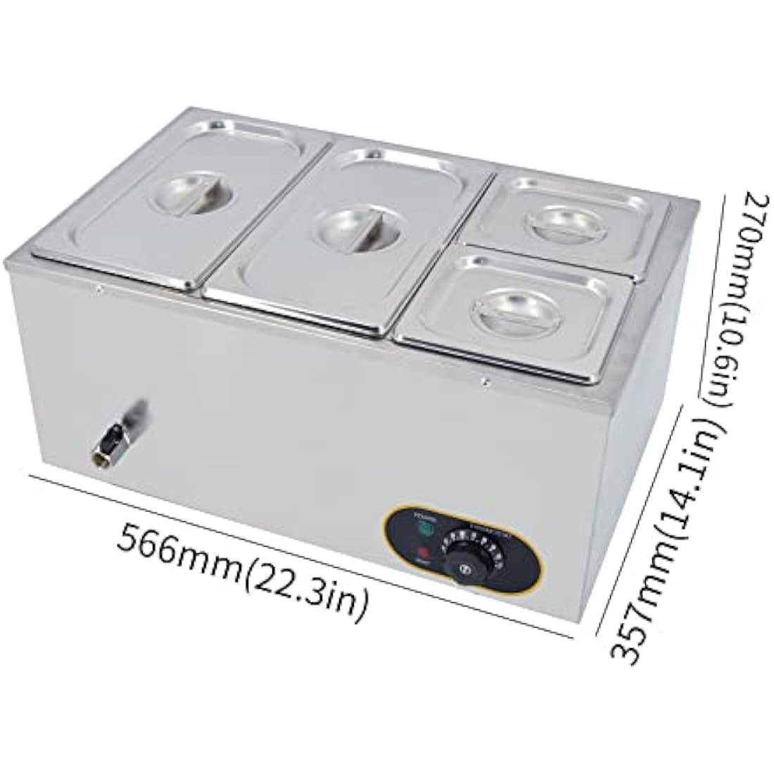 Electric Bain Marie 1500W Food Warmer Stainless Steel Steam Table Temperature Control for Catering and Restaurant, GN 1/3x2, 1/6x2 Pans with Lids