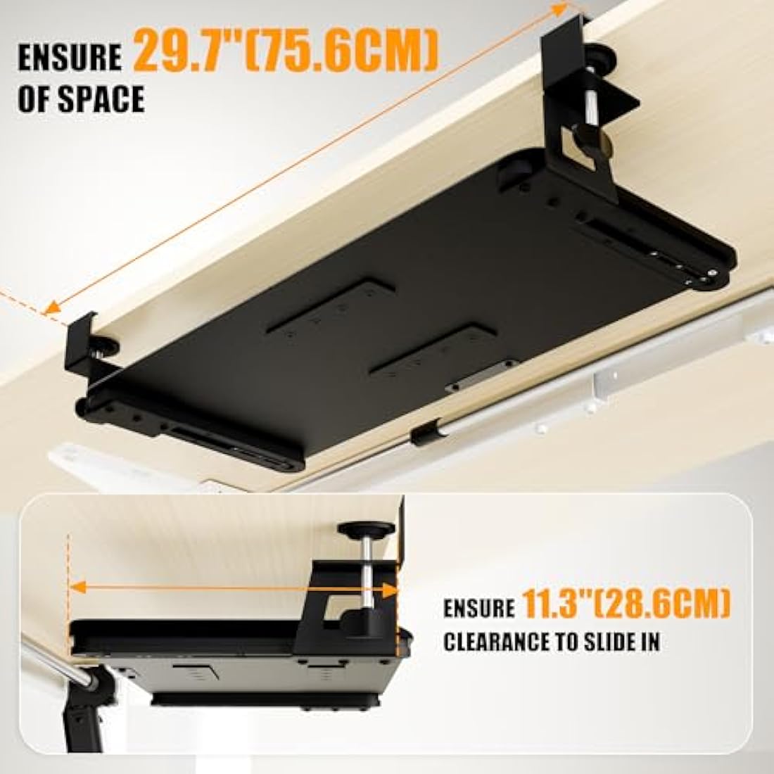 ERGOMAKER Keyboard Tray Under Desk, Pull Out Keyboard Tray with Extra Sturdy Clamp Mount System, 65x30cm (76cm Including Clamps) Computer Drawer for Typing, Perfect for Home or Office, Black.