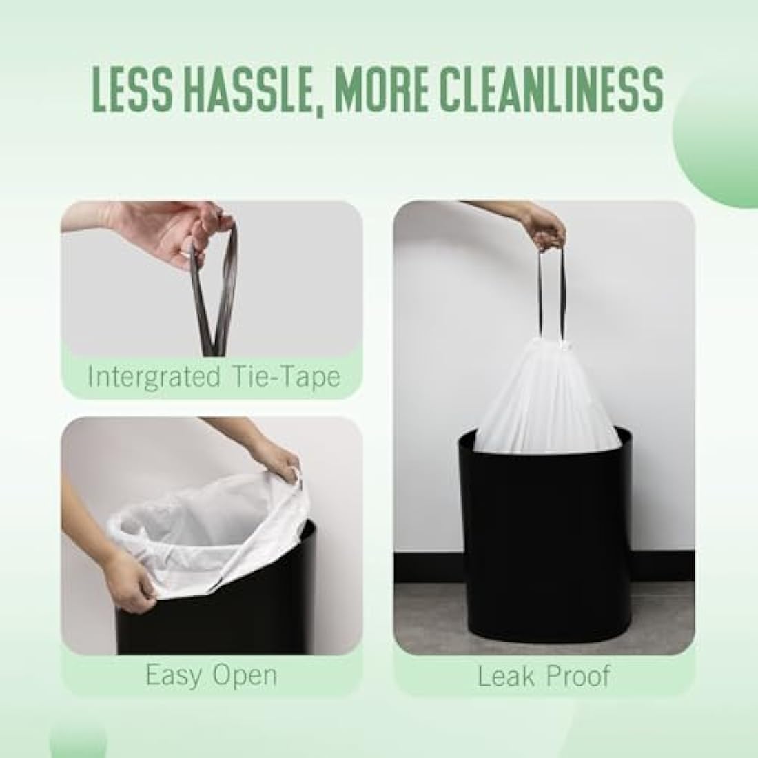 GRANDMA SHARK 10L - 15L Bin Bags Liners Drawstring Trash Bag, Handle Waste Bags, 60 Garbage Bag, Super Strong, Anti-drip Unscented, 47 × 54 cm