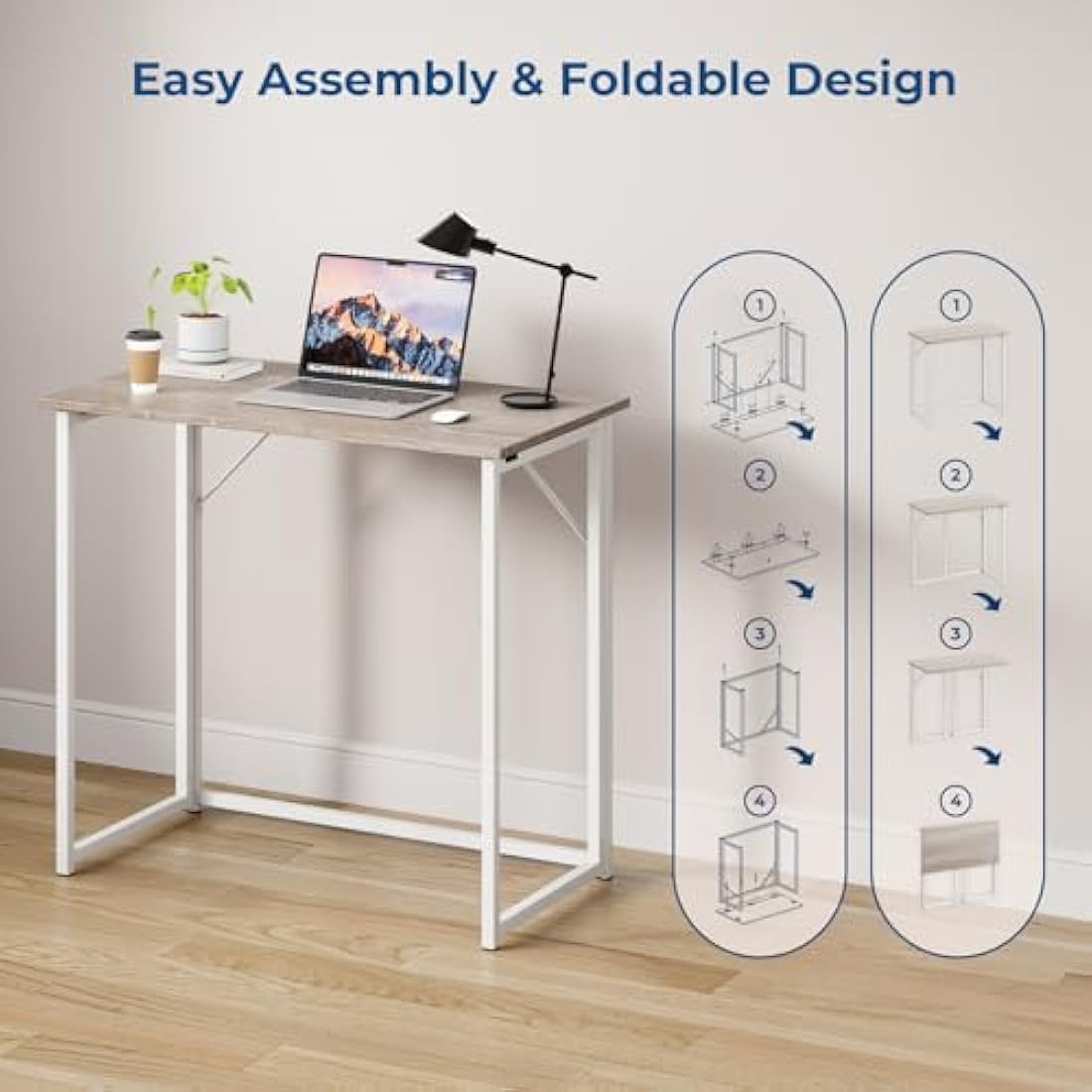 Dripex Folding Desk Foldable Small Computer Desk Writing Table for Small Place Easy Assembly, Oak