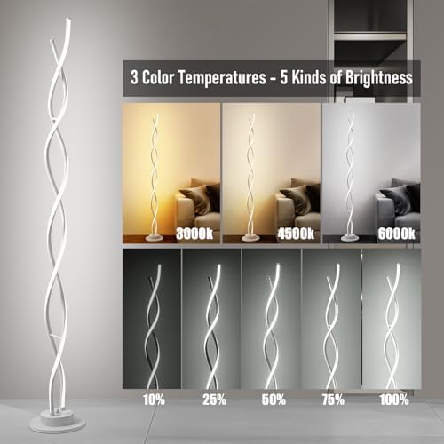 AManLife Floor Lamp,LED Floor Lamps for Living Room,3 Color Temperature & 5 Brightness Levels Standing Lamp,55'' White Lamps for Living Room with Remote Control and Foot Switch.