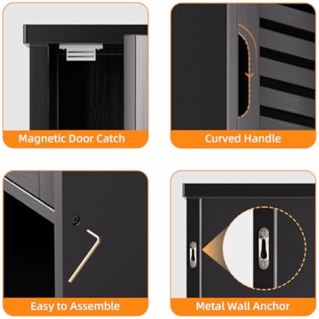 HITNET Bathroom Storage Cabinet Wall Mounted, Hanging Medicine Cabinet with Adjustable Shelf, Over the Toilet Space Saver Organizer, Black Bamboo Kitchen Cupboard, Single Door