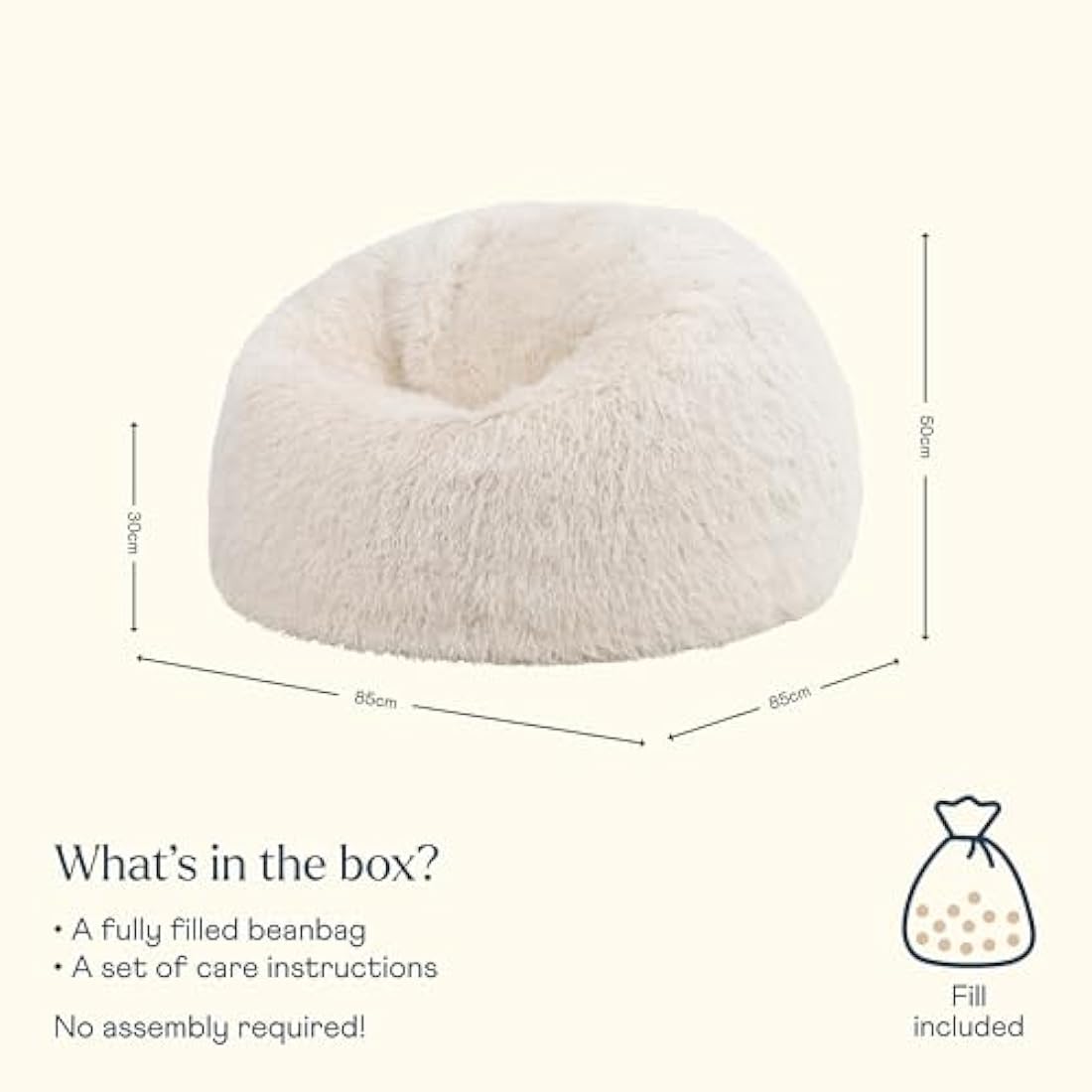 icon Kingston Faux Fur Bean Bag, Mongolian Fur, Large Adult Bean Bag Chair with Filling Included, Comfy Chair, Living Room Furniture, Bedroom Furniture