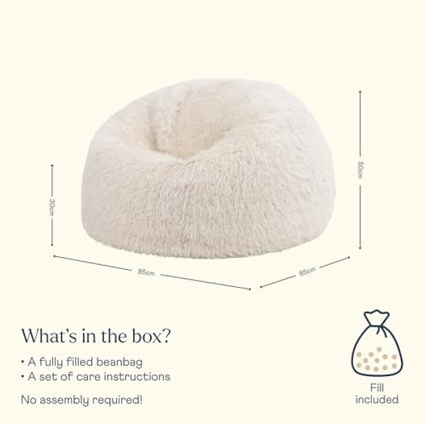 icon Kingston Faux Fur Bean Bag, Mongolian Fur, Large Adult Bean Bag Chair with Filling Included, Comfy Chair, Living Room Furniture, Bedroom Furniture