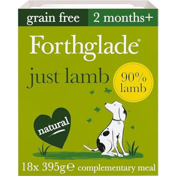 Forthglade Complementary Wet Dog Food (18 x 395g Trays) - Grain Free & Hypoallergenic Dog Food, Just 90% Lamb, Stomach Sensitive Meals with Natural Ingredients