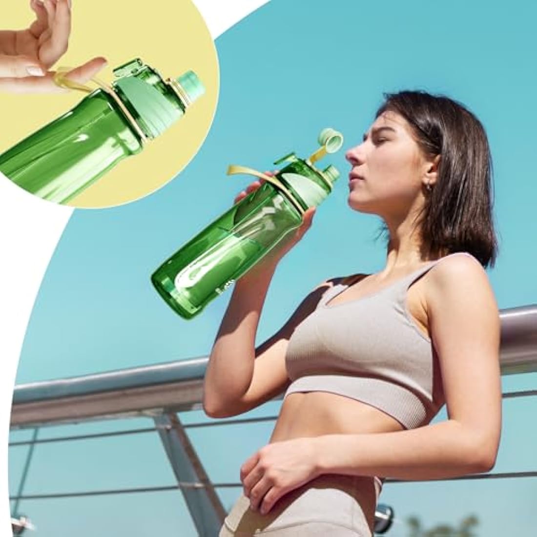 Healter 950ml Spray Water Bottles for Kids Water Bottle with Spray Mist Leakproof Misting Drinking Bottle for Cycling Hiking Climbing Outdoor Sport Hydration Cooling(Green)