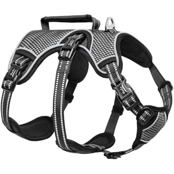 HEELE Dog Harness, Escape Proof Dog Harness, Release on Neck, No Pull Reflective Adjustable Vest with Durable Handle, Dog Harness for Outdoor Training Walking, Harness for Large/Active Dogs, Black, L