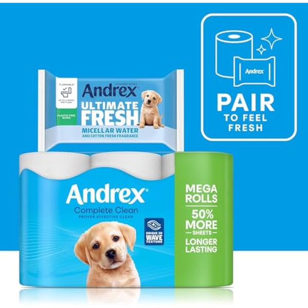 Andrex Complete Classic Clean Mega Toilet Roll - 36 Mega XL Rolls, Packaging May Vary