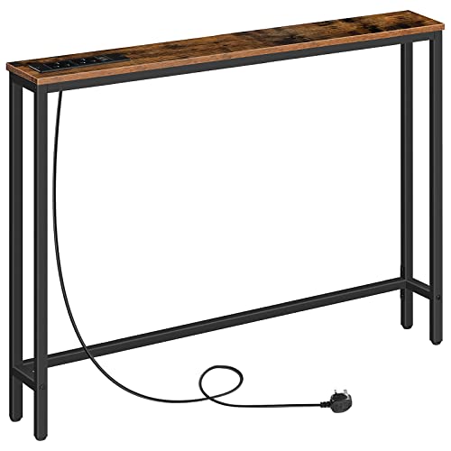 HOOBRO Slim Console Table with Charging Station, Hallway Table with USB Ports and Power Outlets, 100 cm Long, Narrow Sofa/Behind Couch Table for