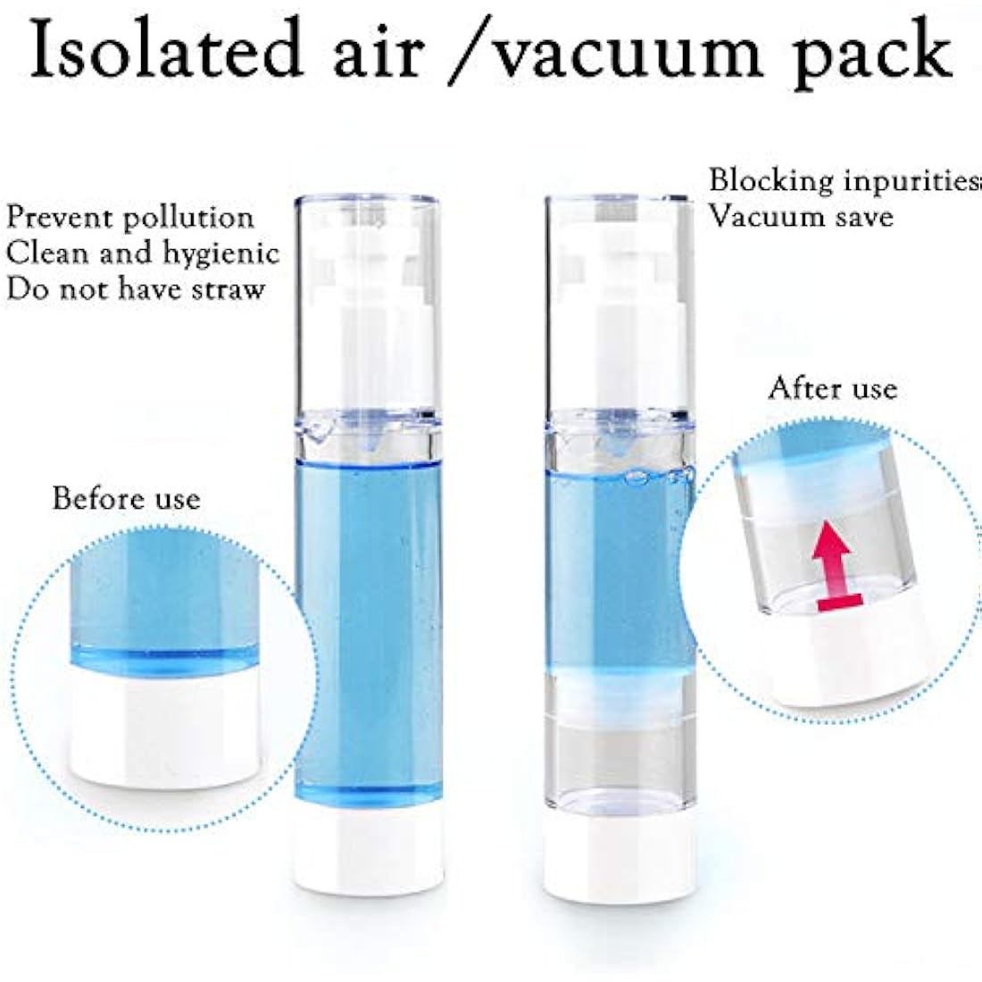 Alledomain 6Pcs Airless Pump Bottle | Refillable Empty Clear Travel Lotion Pump Containers/Vacuum Press Pump Bottles for Foundation, Essence, Lotion (30ml)