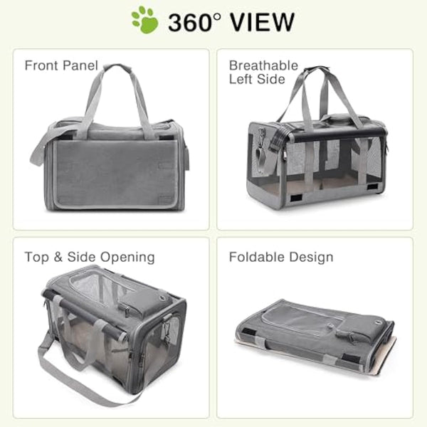ALLSOPETS Foldable Cat Carrier Bag, Soft-Sided Pet Carrier for Small Dogs and Cats up to 9 Kg, Portable Dog Travel Bag for Vet Visits Car Plane Outdoor Travel (Frost Grey)