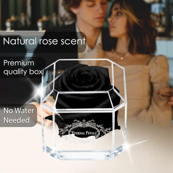Eternal Petals A 100% Real Rose That Lasts Years, Handmade in UK – White Gold Solo (Black)